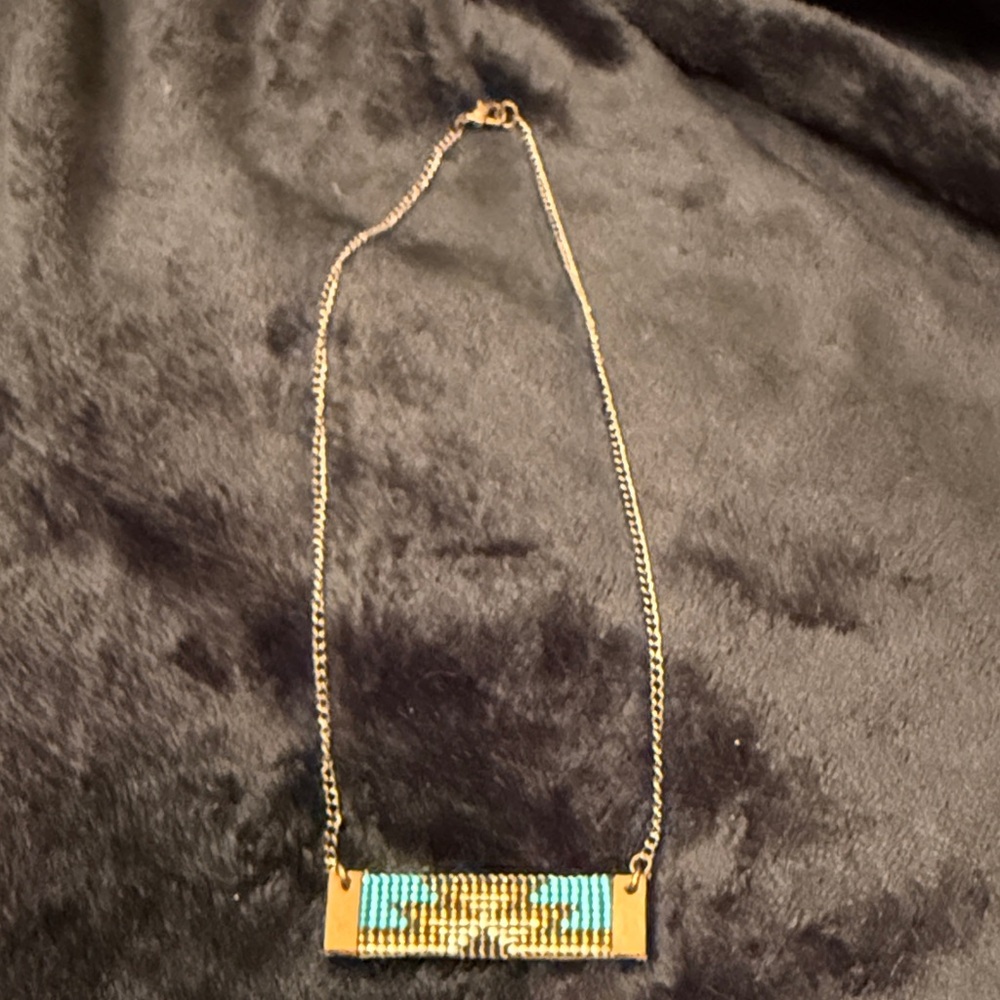 Gold and Blue Beaded Necklace